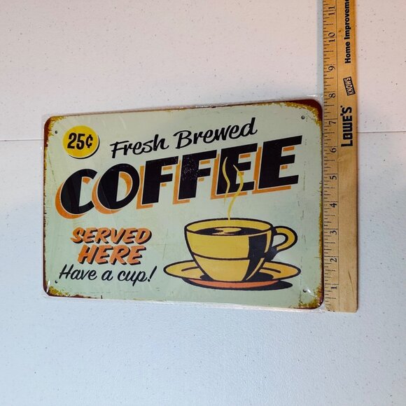 Coffee Sign With Cup & Steam Metal Sign Vintage Look Rusty Look Novelty Sign - Picture 5 of 7
